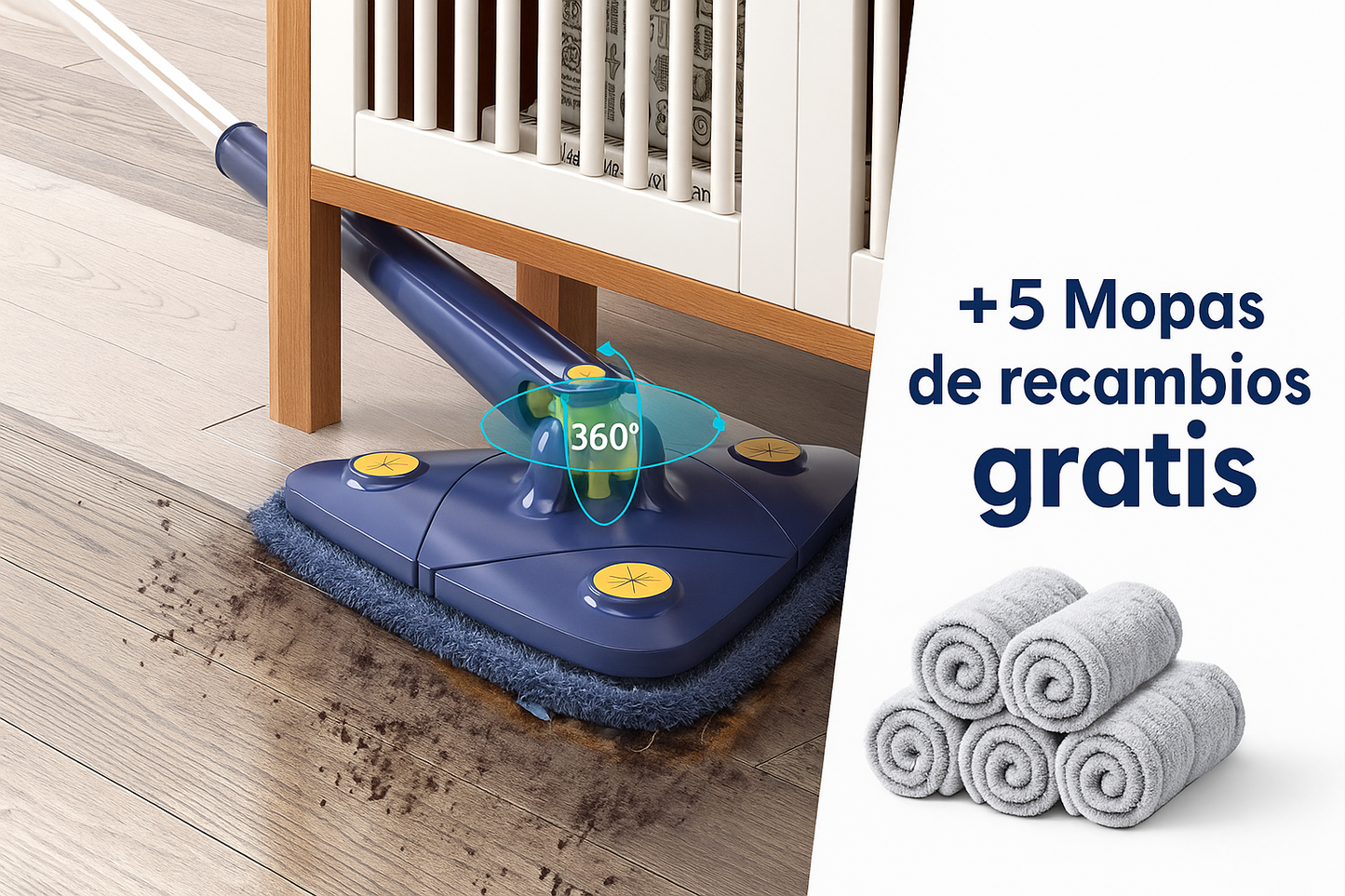 Fregona de Limpieza telescópica 360* autoescurrible + 5 Mopas GRATIS